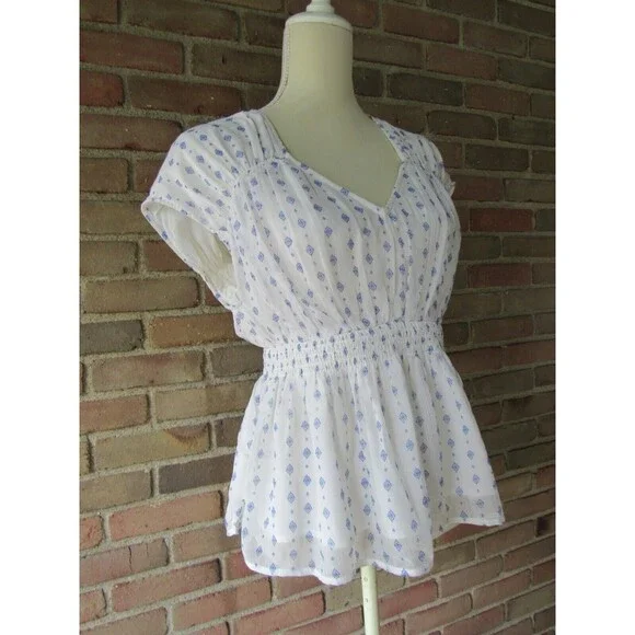 Old Navy Waist-Defined Printed Dolman-Sleeve Top White Geo Women's S - Picture 15 of 16